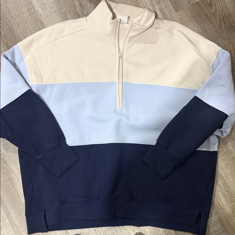 Color Block Sweater - Cream, Light Blue, and Navy